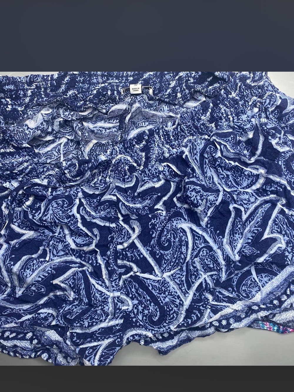 Vera Bradley Navy and White Paisley Smocked Waist Athletic Shorts